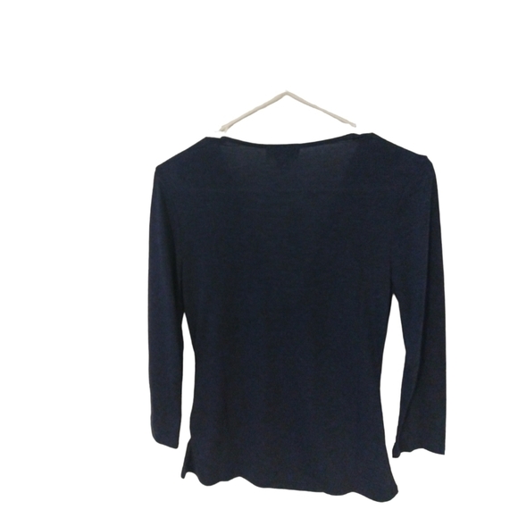 One World Navy Criss Cross V Neck Minimalist Style 3/4 Sleeved Soft NWT Top XS - Picture 7 of 10